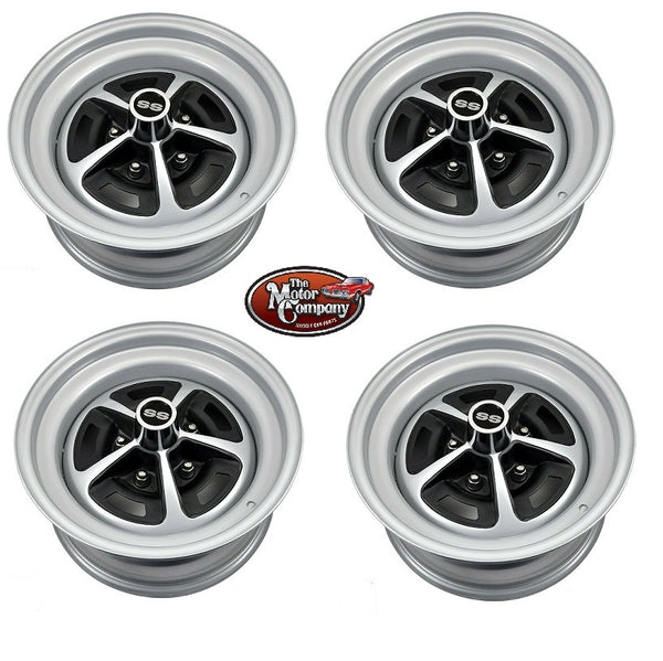 1969 1970 Chevelle 14/7 14 x 7 SS Silver / Black Painted Complete Wheel Set