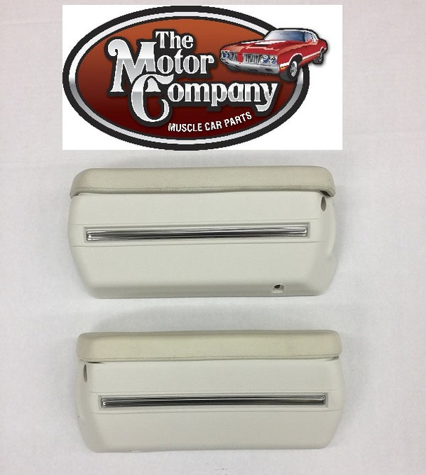 1970, 1971, 1972 Monte Carlo Armrest Pads & Base, With Stainless Trim-White