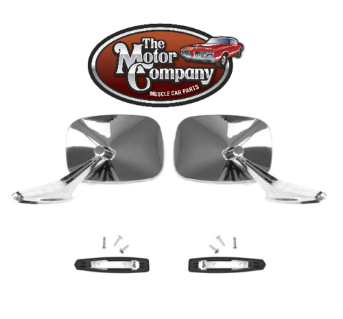 1969, 1970 Chevelle El Camino Chrome Side Mirror Ribbed Base Pair W/HDW