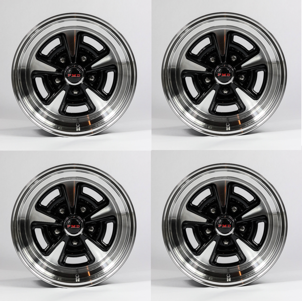 1967, 1968, 1969 Pontiac GTO Rally II Wheel Set 15X8 15/8 Spun Aluminum Black PMD